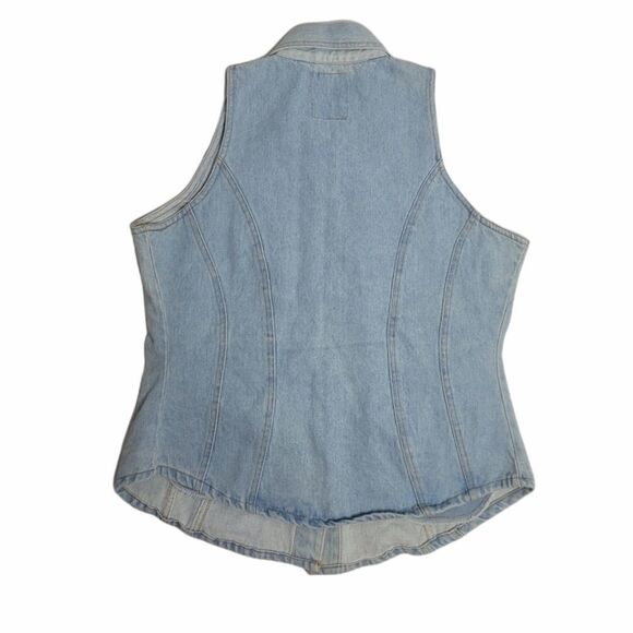 VINTAGE 90s denim vest cotton button up fitted blue M - Picture 2 of 7